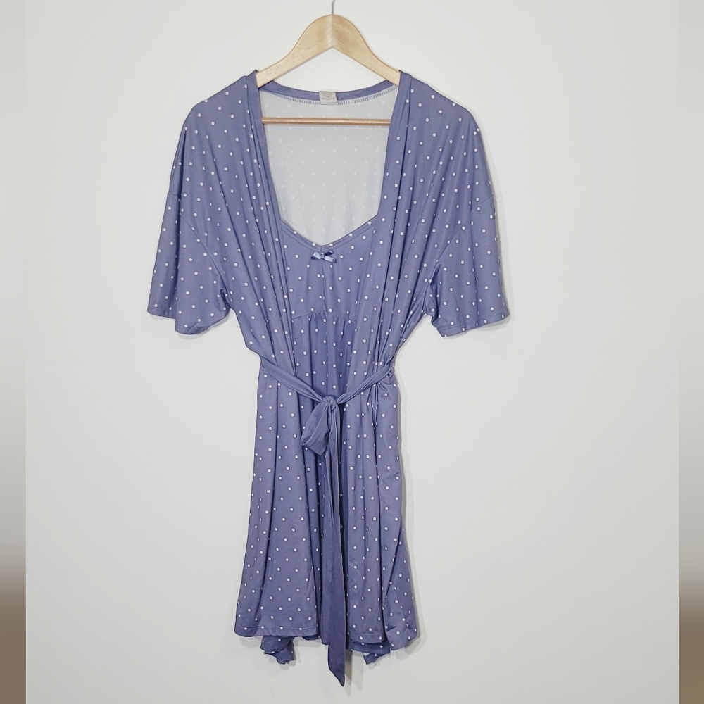 LVER 2pc Purple White Polka Dots Spaghetti Straps Nighty XL House Coat L Set